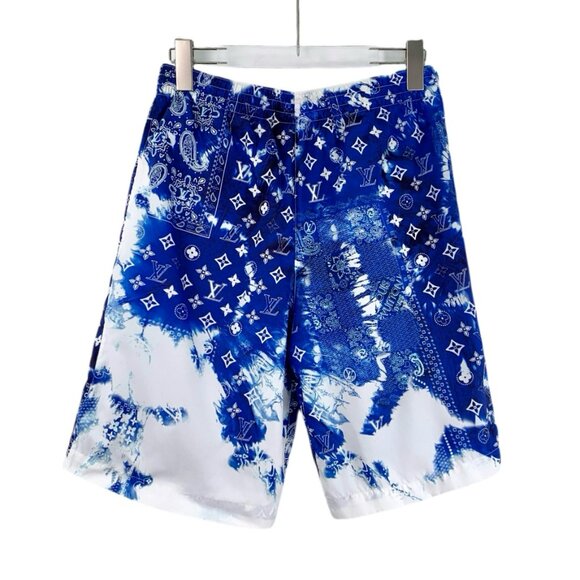 J18830 Louis Vuitton blue logo monogram full print casual shorts size S - Picture 1 of 7